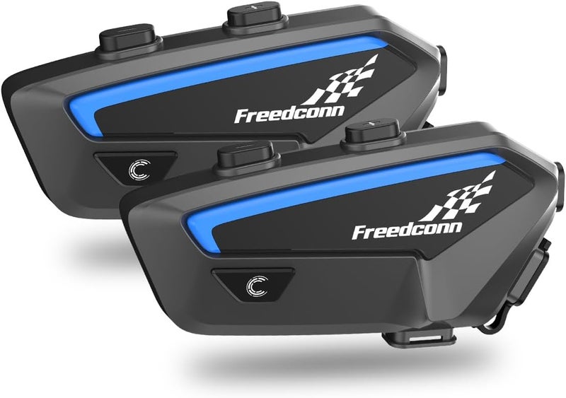 Freedconn خوذة دراجة نارية FX مع سماعة بلوتوث، أنظمة اتصال دراجات نارية مع إلغاء الضوضاء CVC، موسيقى ستيريو، 6 راكبين 0.75 ميل/1200 متر إنتركم، 30 ساعة إنتركم، IP65، أسود، عبوة 2 - Image 1